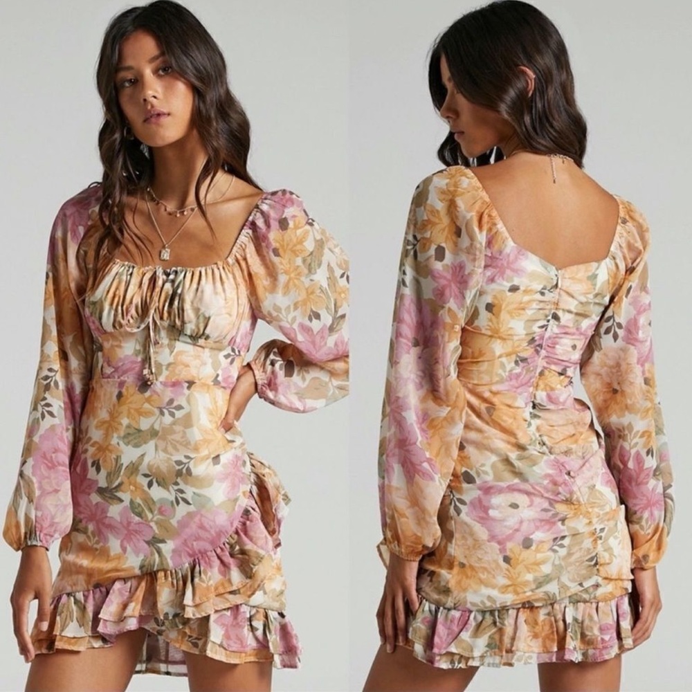NWT Showpo Grizela Puff Sleeve Mini Dress in Elegant Rose Women’s Size 14